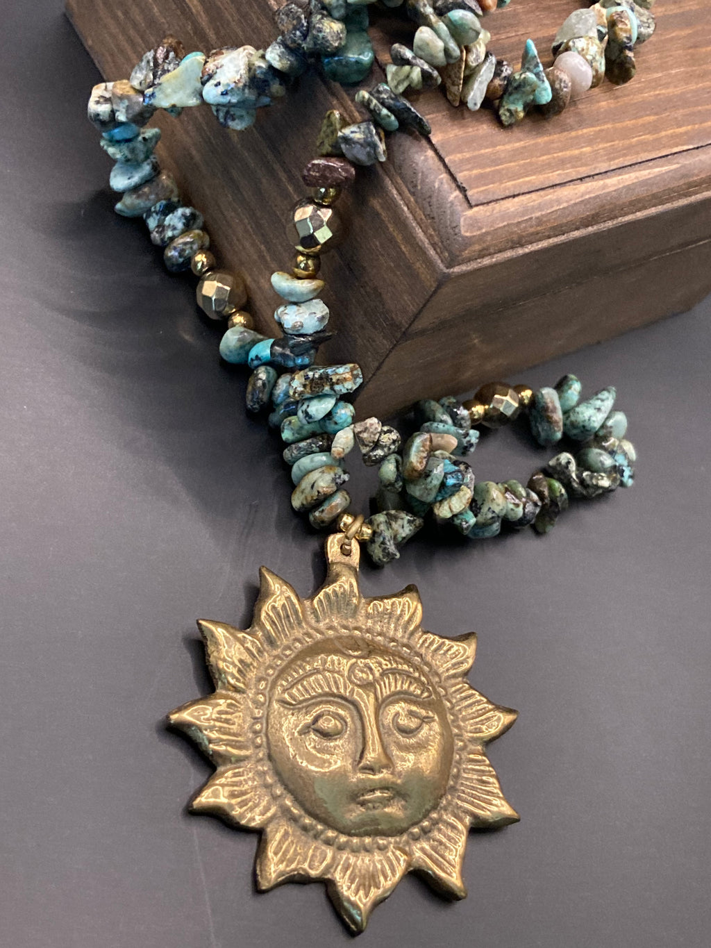 African Turquoise & Sun Symbol Necklace