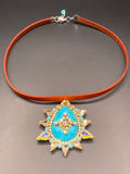 Turquoise Sun Star Necklace | Leather Cord